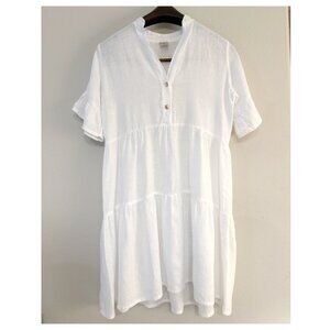 Think Greece White Linen Relaxed Tiered Tunic Dress Medium Large